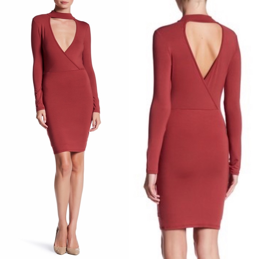 🎉CLEARANCE🎉 Rose Long Sleeve Plunge Choker Dress - Picture 3 of 3